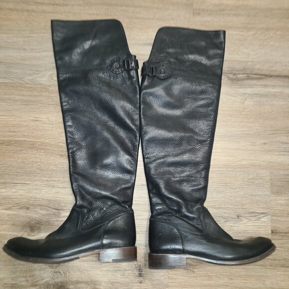 FRYE women 8B Shirley Over the Knee Riding Leather Boots Black Zip-inside - Picture 1 of 10
